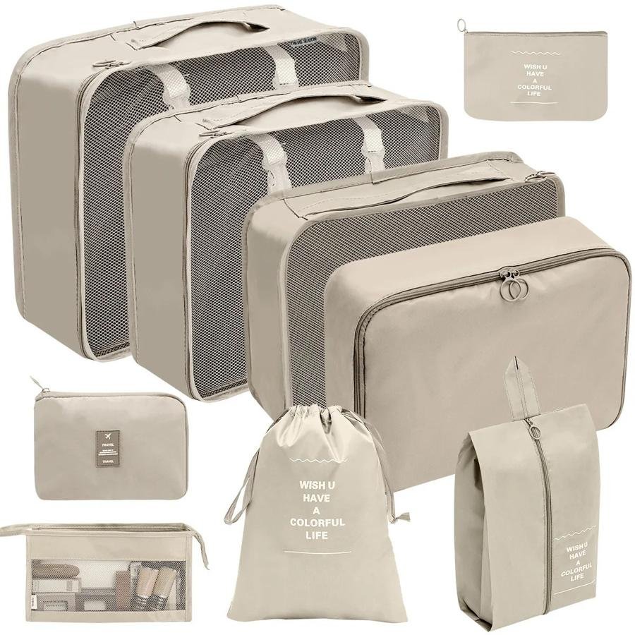 Beige Packing Cube Set, Eight Pieces