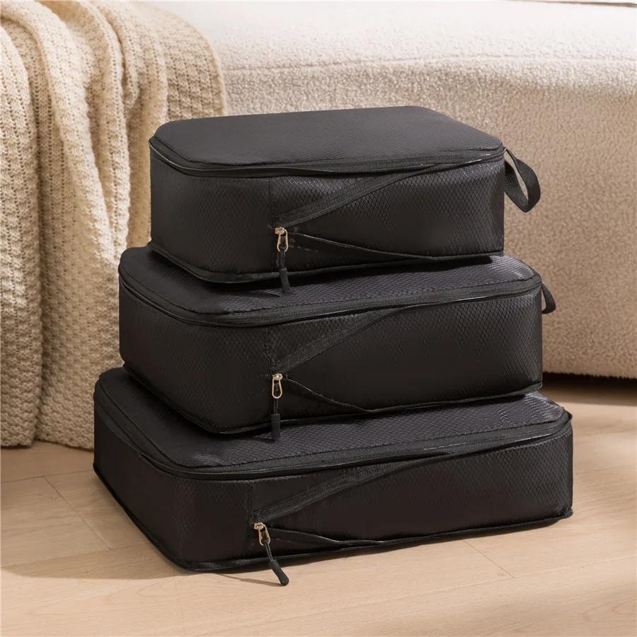 Black Compression Packing Cubes, Set of Three