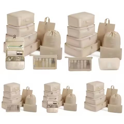 Cream Packing Cube Set, Nine Pieces