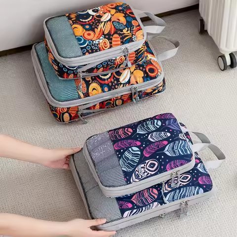 Printed Compression Packing Cubes, Set of Four